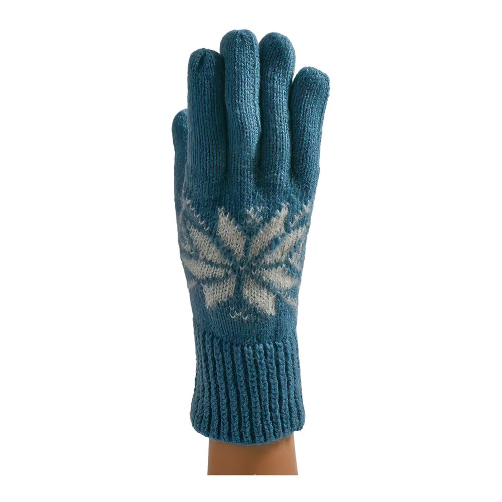 1980s Blue & White Acrylic Blend Snowflake Winter Pattern Knit Women's Gloves